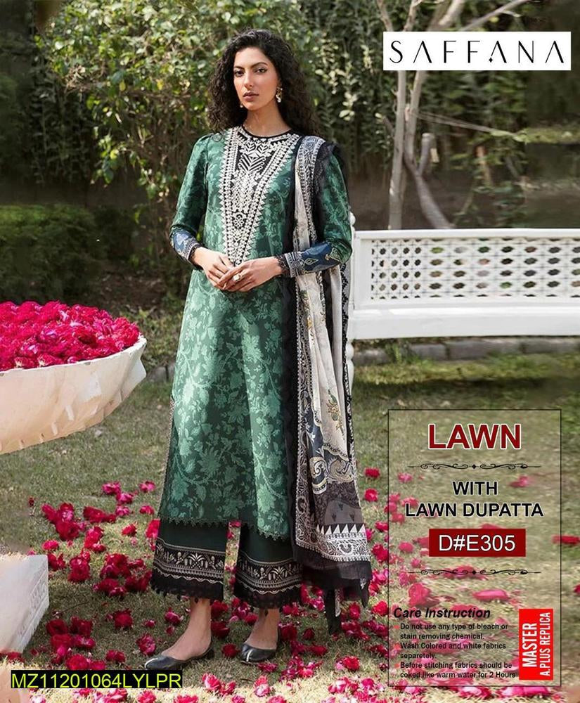 3 Pcs Women's Unstitched Lawn Embroidered Suit